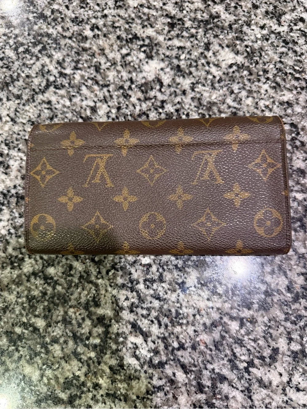 Authentic Louis Vuitton Monogram Canvas Envelope Wallet in Brown and Gold